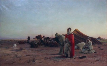 Eugenio Girardet Painting - Priere dans le desert orando Eugene Girardet Orientalista